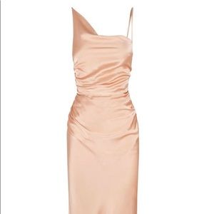 Shona Joy Cowl asym midi dress, silk, peach